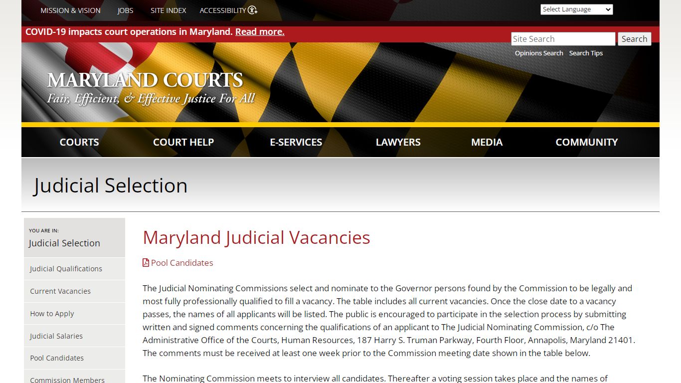 Maryland Judicial Vacancies | Maryland Courts